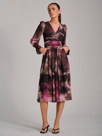 Jolie Moi Printed Mesh Midi Dress, Pink