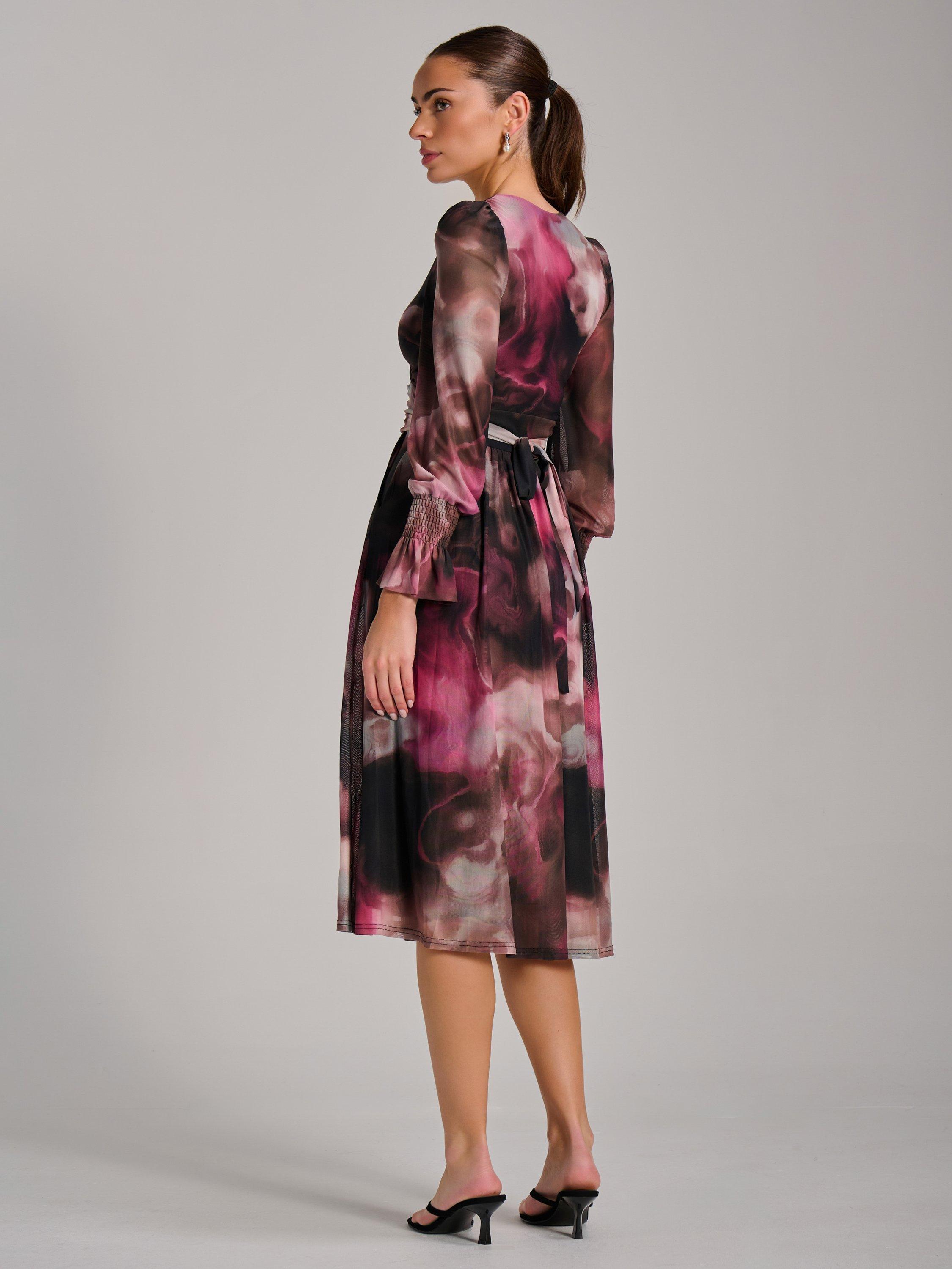 Product image 2 of 7, which shows Jolie Moi Printed Mesh Midi Dress, Pink, 8