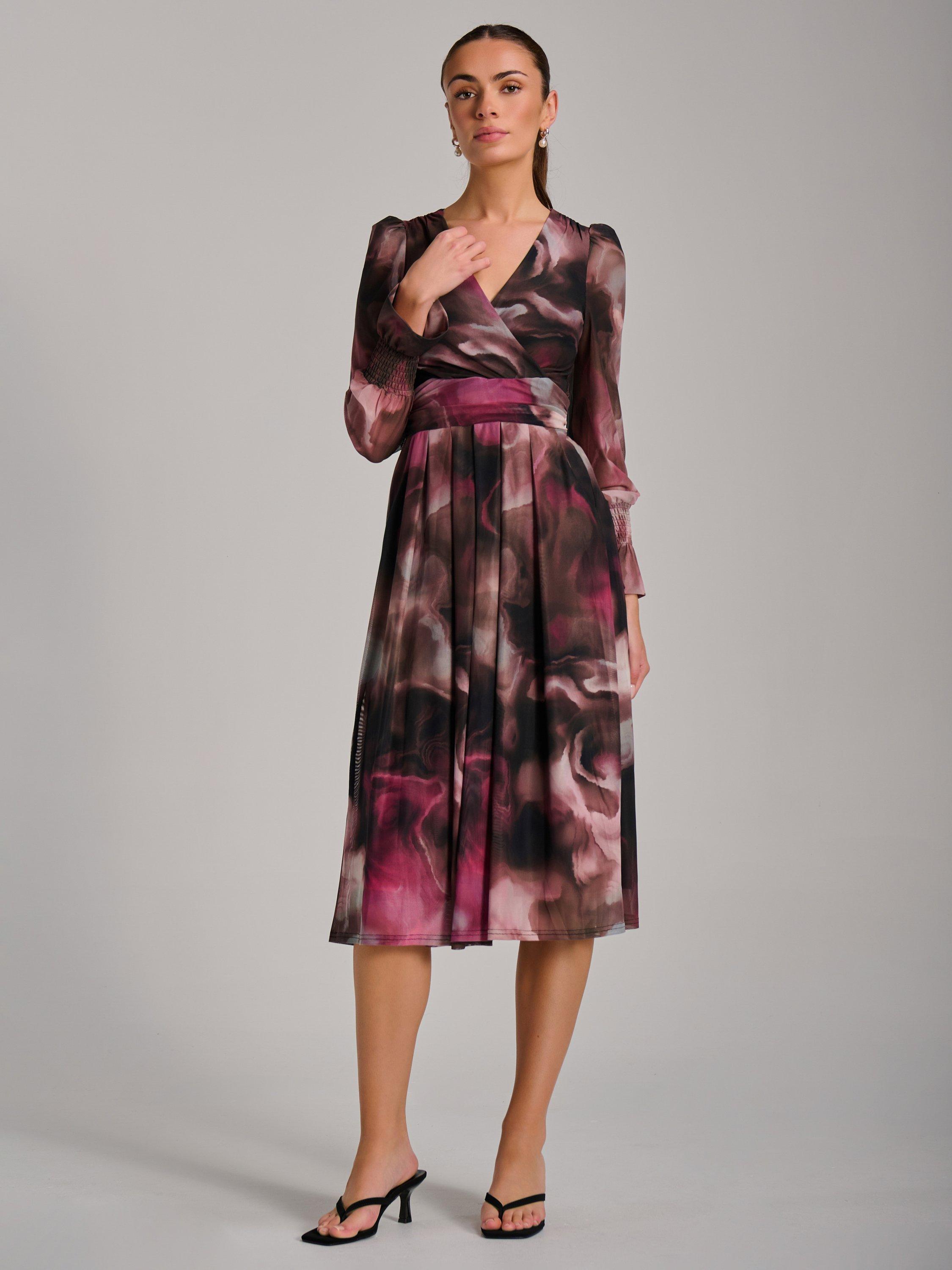 Product image 3 of 7, which shows Jolie Moi Printed Mesh Midi Dress, Pink, 8