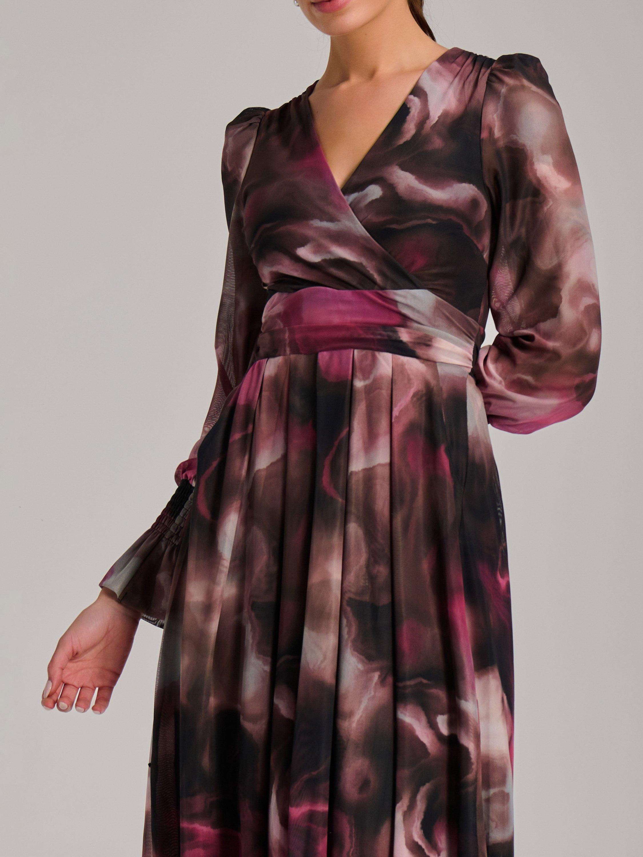 Product image 4 of 7, which shows Jolie Moi Printed Mesh Midi Dress, Pink, 8