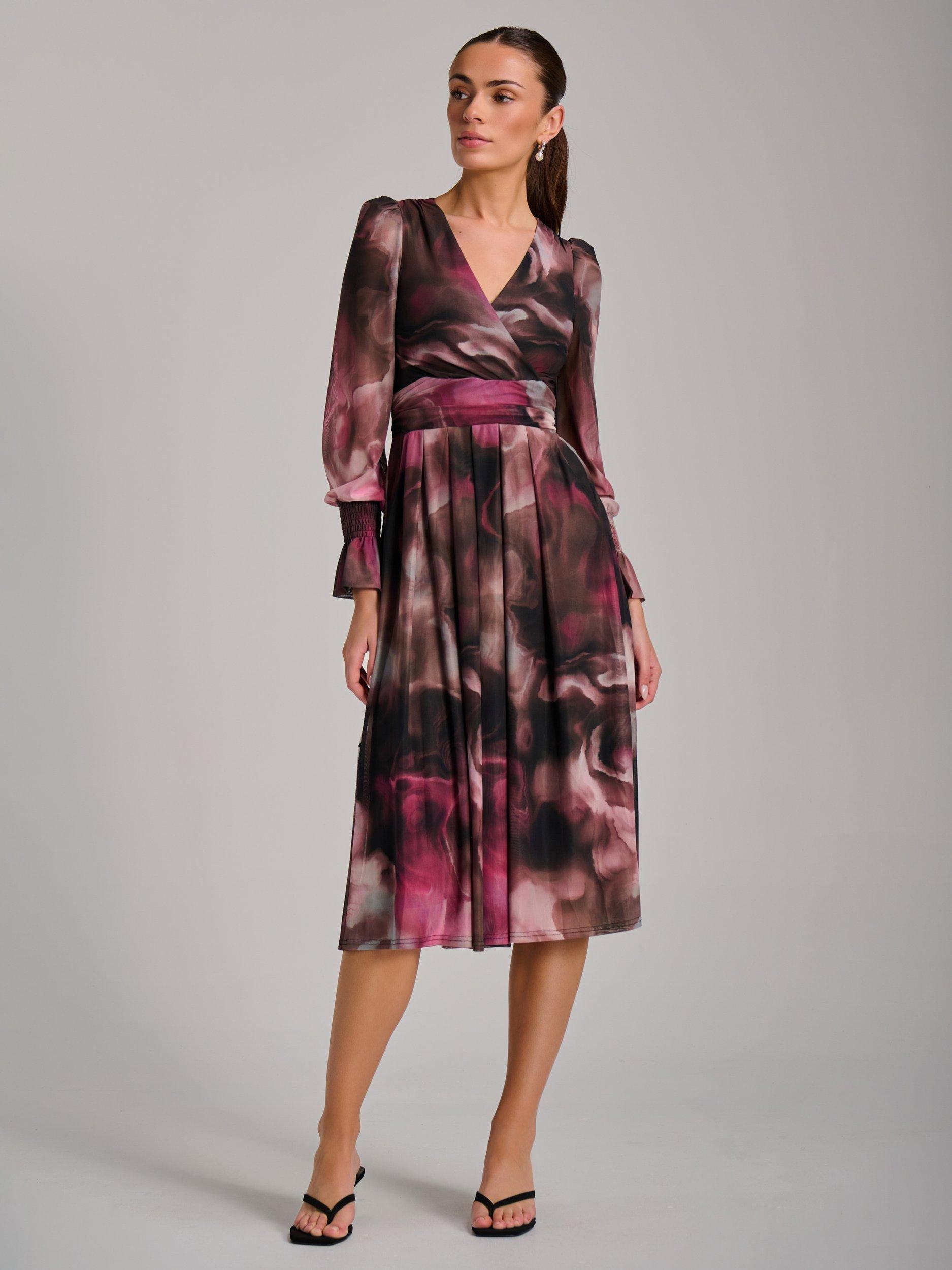 Product image 5 of 7, which shows Jolie Moi Printed Mesh Midi Dress, Pink, 8