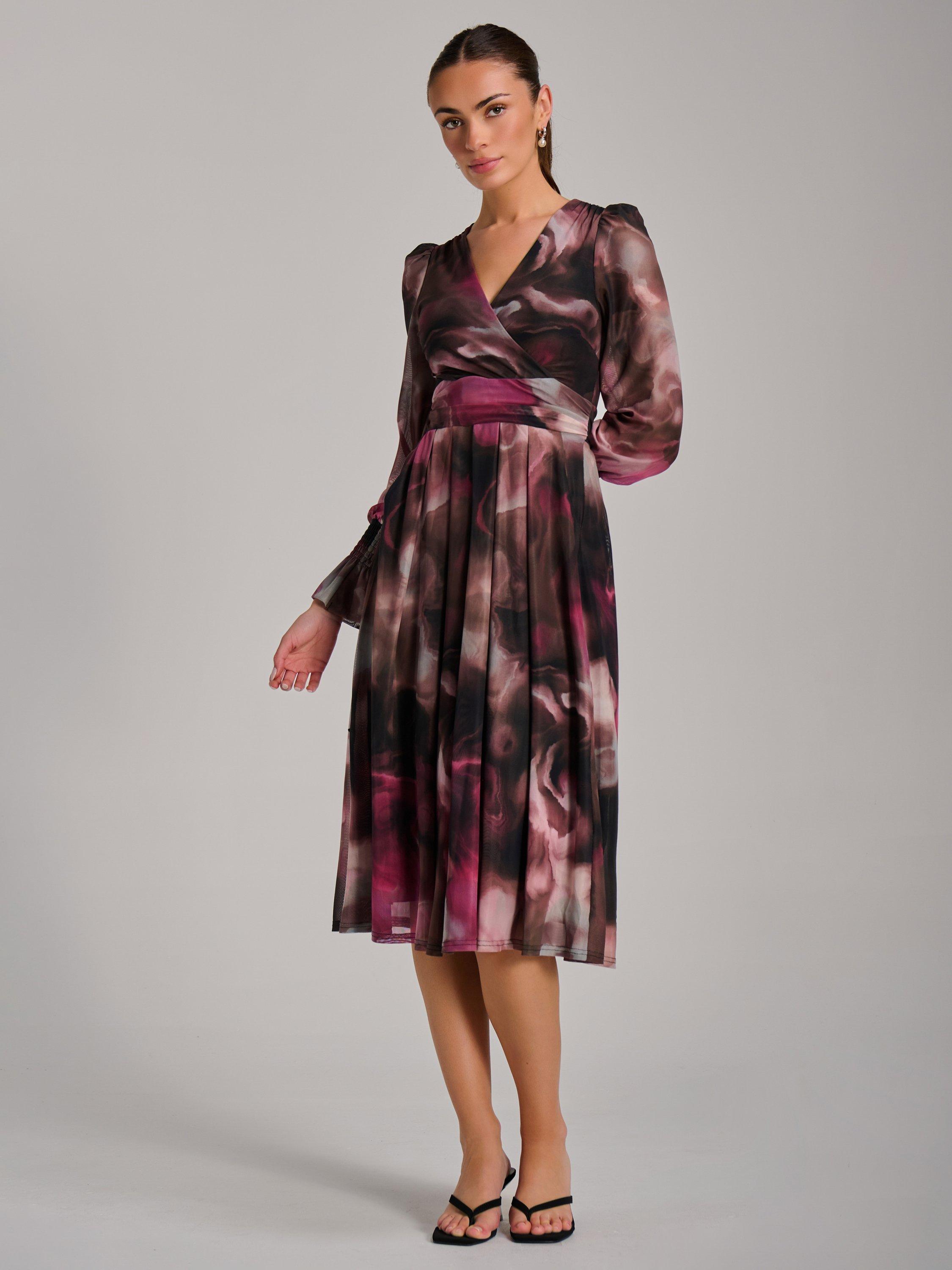 Product image 6 of 7, which shows Jolie Moi Printed Mesh Midi Dress, Pink, 8