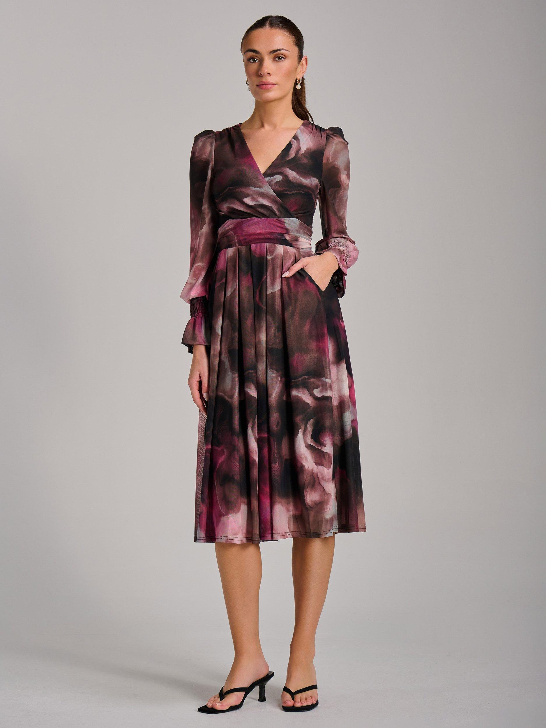 Product image 7 of 7, which shows Jolie Moi Printed Mesh Midi Dress, Pink, 8