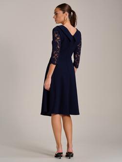 Jolie Moi Roll Neck Lace Flare Dress, Navy - view 2, Navy
