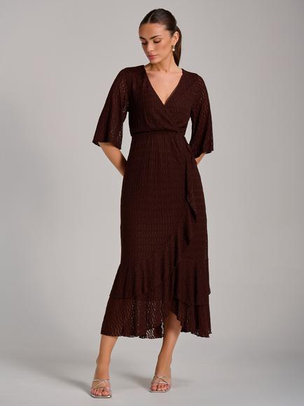 Jolie Moi Ruffle Hem Knitted Maxi Dress, Brown, Brown