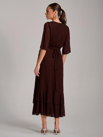 Jolie Moi Ruffle Hem Knitted Maxi Dress, Brown - view 2, Brown