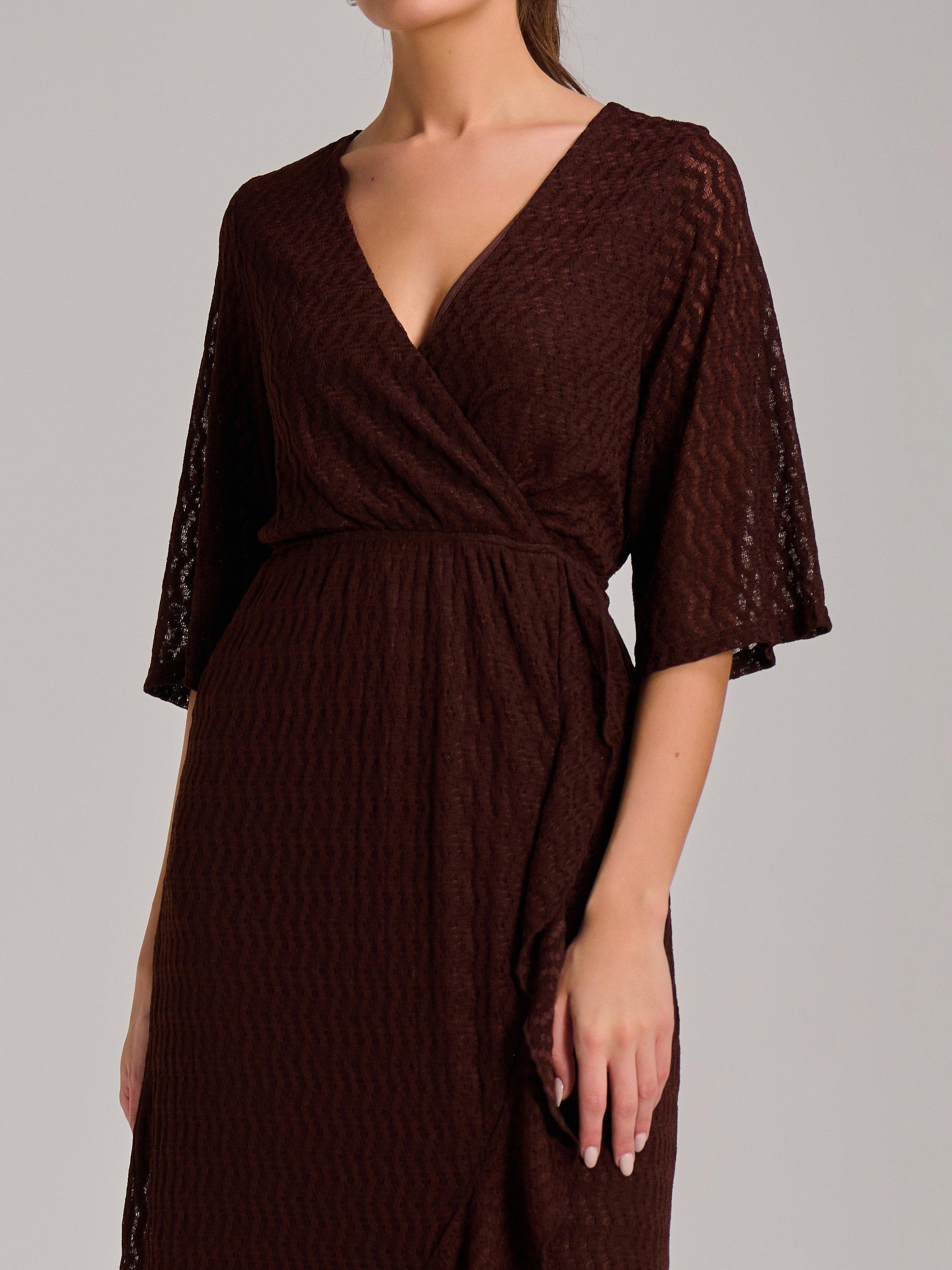 Product image 4 of 7, which shows Jolie Moi Ruffle Hem Knitted Maxi Dress, Brown, 8