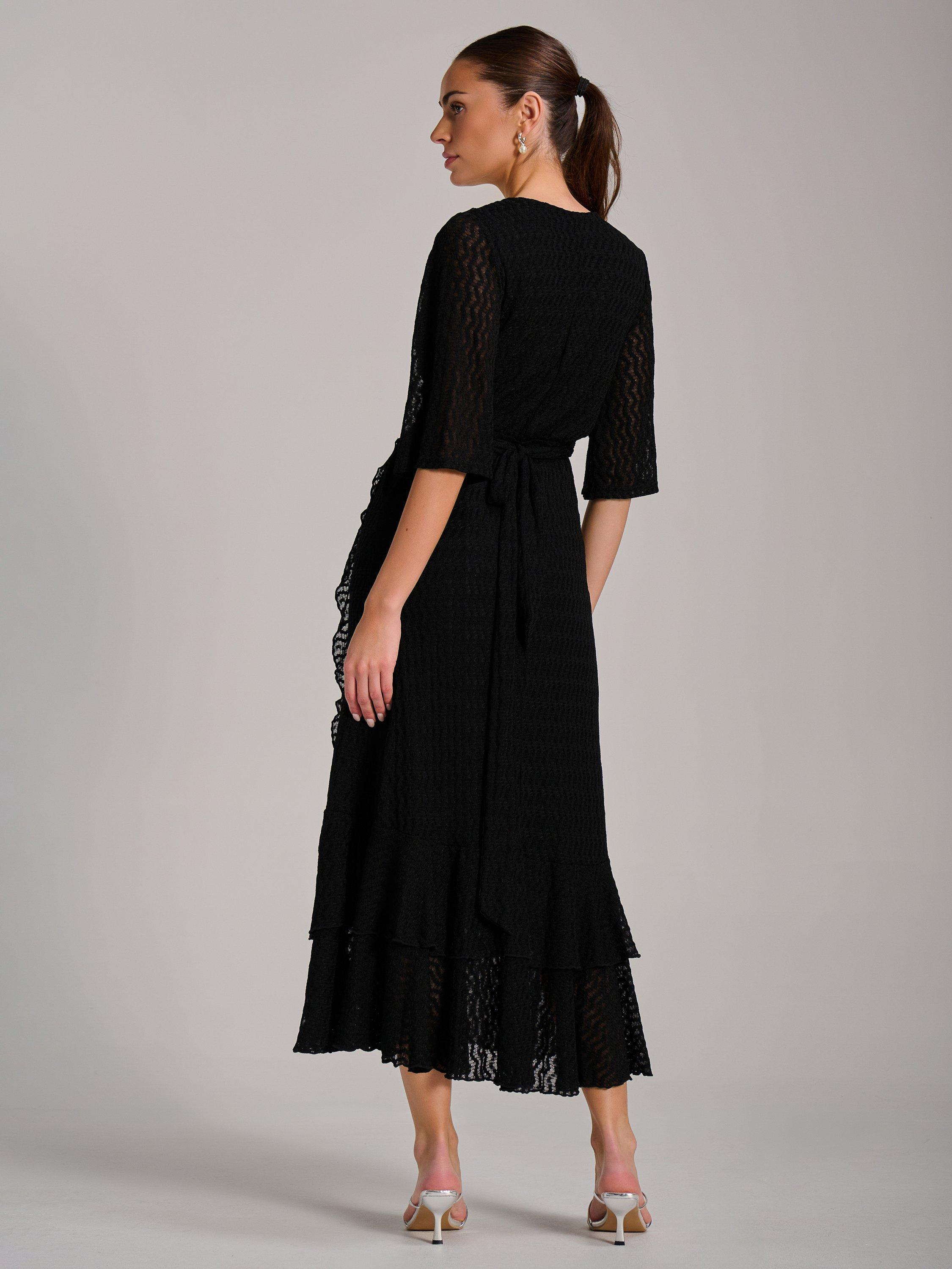 Product image 2 of 7, which shows Jolie Moi Ruffle Hem Knitted Maxi Dress, Black, 8