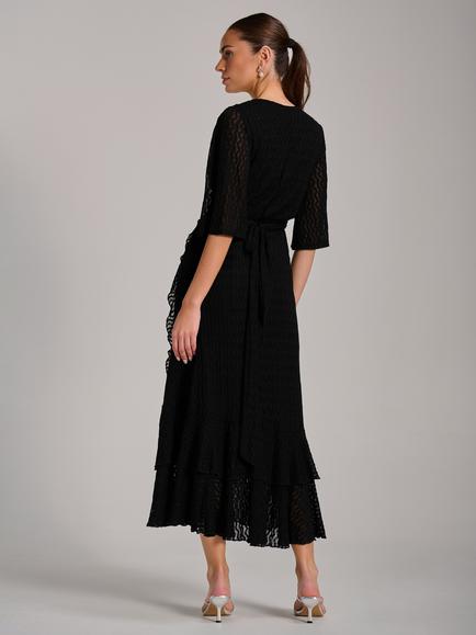 Jolie Moi Ruffle Hem Knitted Maxi Dress, Black - view 2, Black