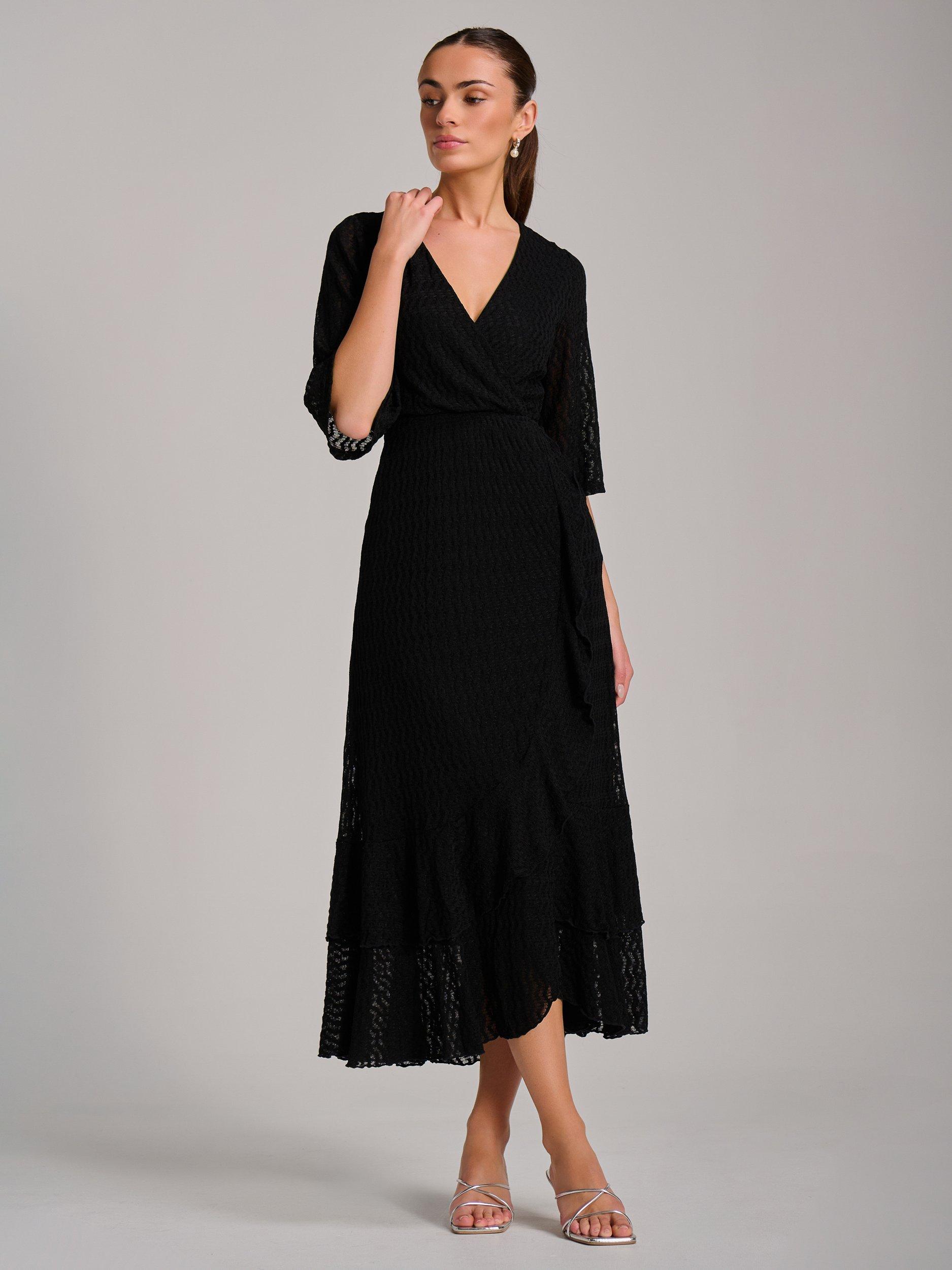 Product image 3 of 7, which shows Jolie Moi Ruffle Hem Knitted Maxi Dress, Black, 8