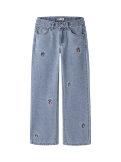 NAME IT Kids' Stitch Wide Leg Jeans, Blue Denim, Blue Denim