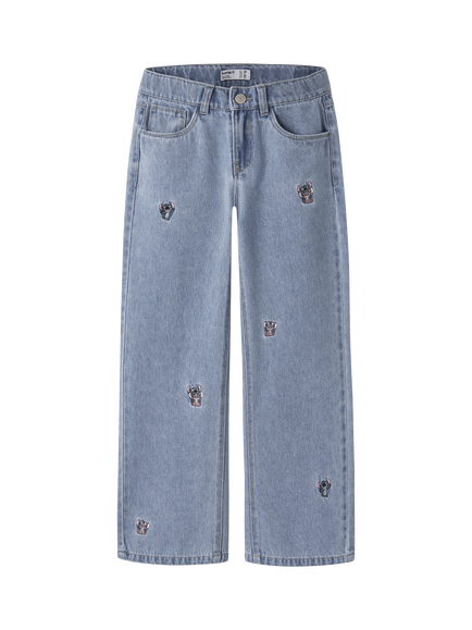 NAME IT Kids' Stitch Wide Leg Jeans, Blue Denim, Blue Denim