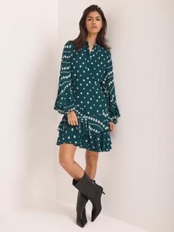 Mint Velvet Spot Ruffle Mini Dress, Green/Multi, Green/Multi