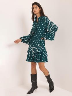 Mint Velvet Spot Ruffle Mini Dress, Green/Multi - view 2, Green/Multi