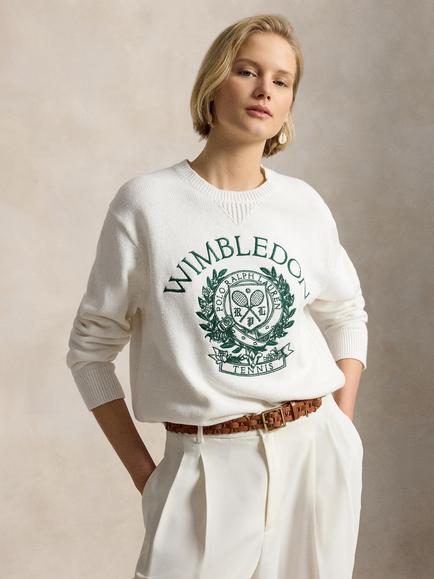 Polo Ralph Lauren Wimbledon 2026 Embroidered Crest Jumper, Ceramic White, Ceramic White