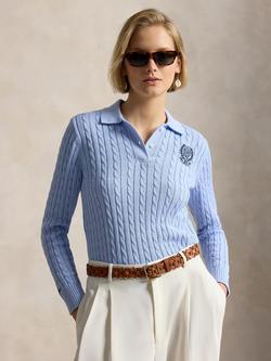 Polo Ralph Lauren Wimbledon 2026 Cable Knit Jumper, Office Blue, Office Blue