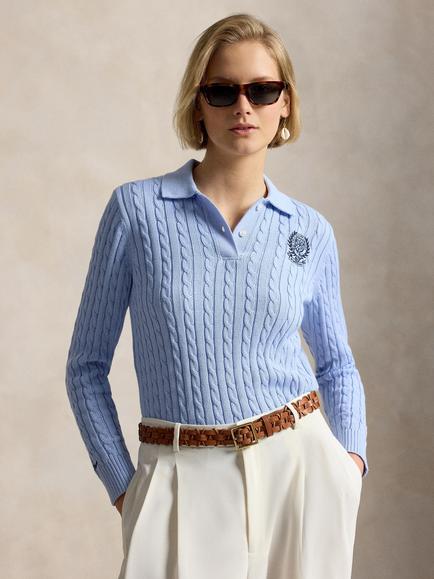 Polo Ralph Lauren Wimbledon 2026 Cable Knit Jumper, Office Blue, Office Blue