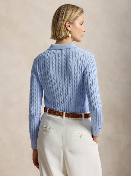 Polo Ralph Lauren Wimbledon 2026 Cable Knit Jumper, Office Blue - view 2, Office Blue