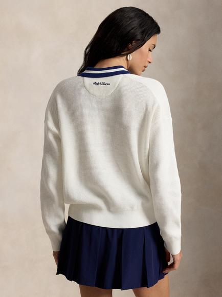 Polo Ralph Lauren Wimbledon 2026 Waffle Knit Jumper, Classic Oxford White - view 2, Classic Oxford White