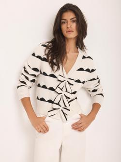 Mint Velvet Stripe Bow Detail Cardigan, White Ivory, White Ivory