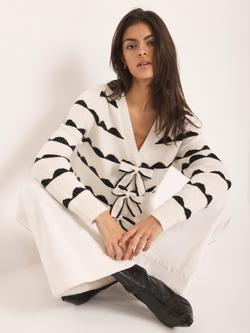Mint Velvet Stripe Bow Detail Cardigan, White Ivory - view 2, White Ivory