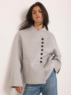 Mint Velvet Button Detail Wool Blend Jacket, Grey - view 2, Grey