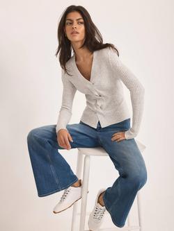 Mint Velvet Twist Knit Ribbed Top, Grey, Grey