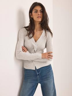 Mint Velvet Twist Knit Ribbed Top, Grey - view 2, Grey