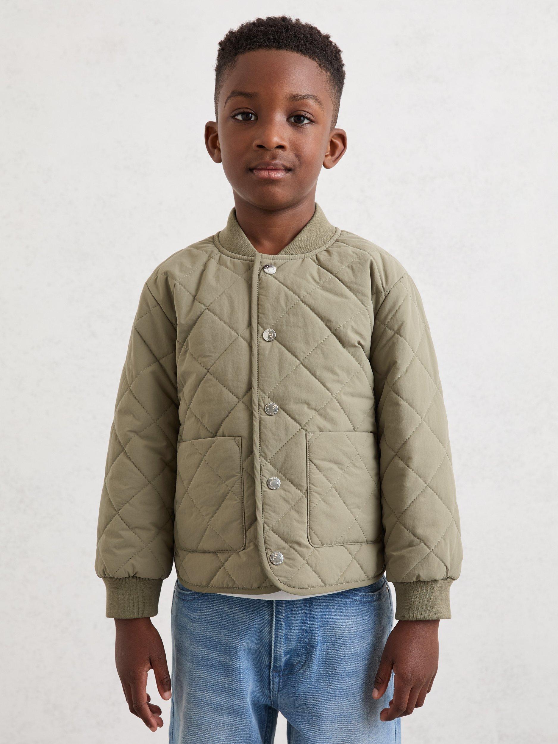 Product image 1 of 4, which shows Reiss Kids' Fort Lightweight Quilted Jacket, Green, 3-4 years