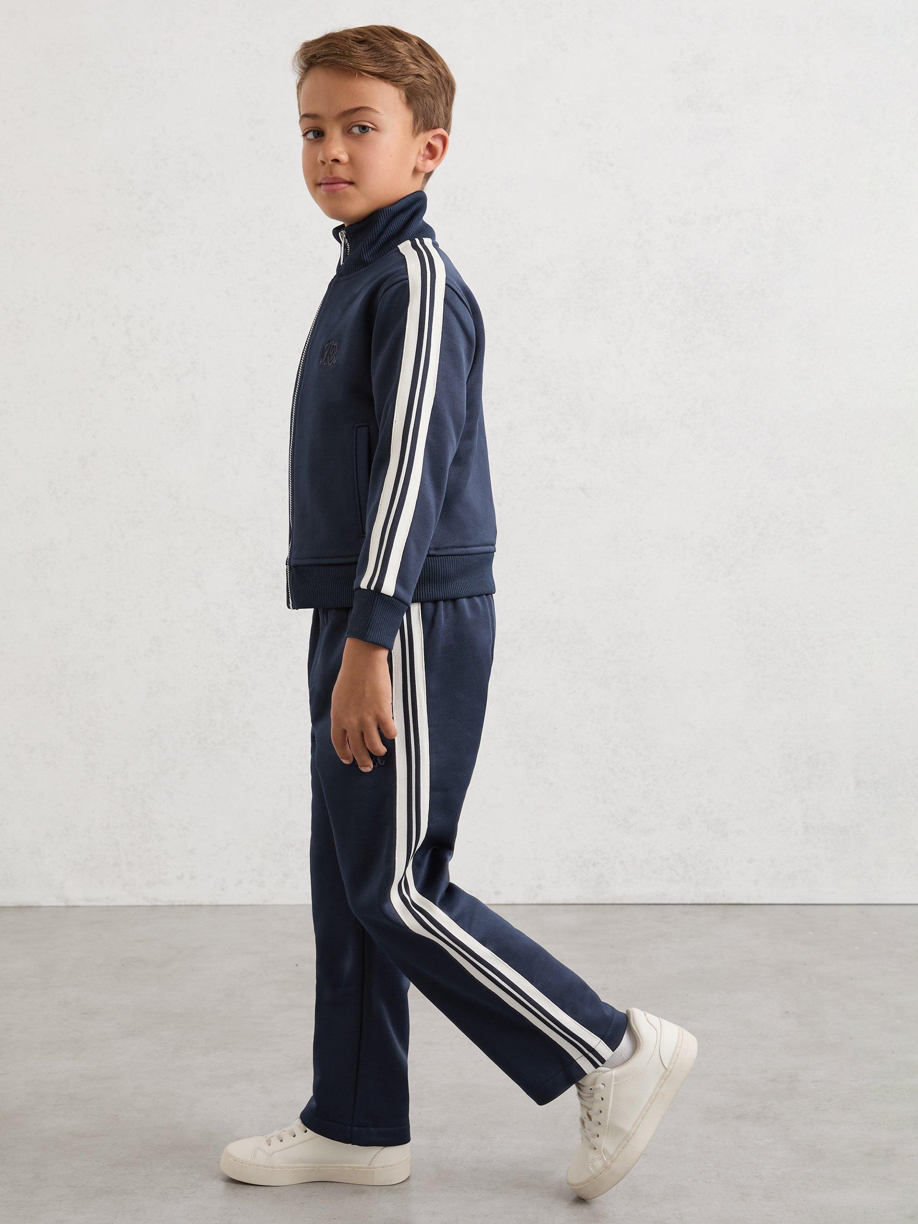 Product image 4 of 5, which shows Reiss Kids' Foster Monogram Side Stripe Joggers, Navy Blue, 3-4 years