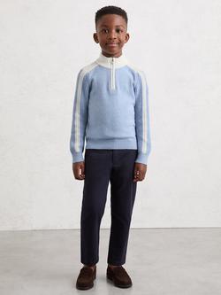 Reiss Kids' Carnellis Half Zip Contrast Knit Jumper, Mist Blue, Mist Blue
