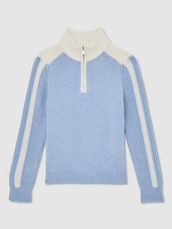 Reiss Kids' Carnellis Half Zip Contrast Knit Jumper, Mist Blue - view 2, Mist Blue