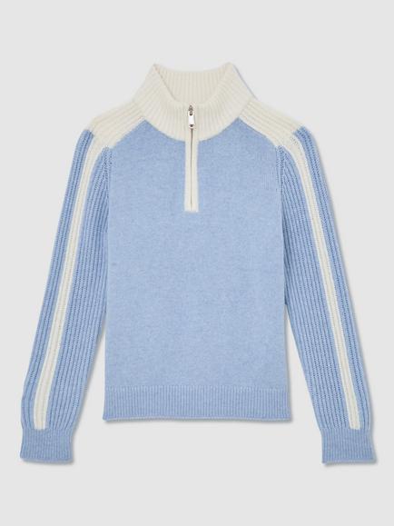 Reiss Kids' Carnellis Half Zip Contrast Knit Jumper, Mist Blue - view 2, Mist Blue