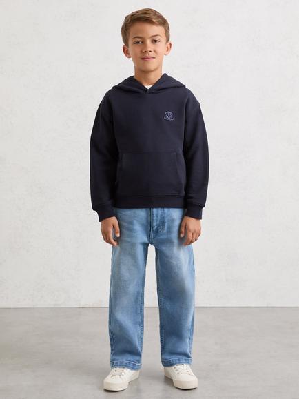 Reiss Kids' Conlin Monogram Embroidered Relaxed Hoodie, Navy Blue - view 2, Navy Blue