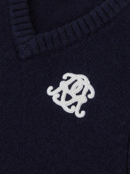 Reiss Kids' Crosby Monogram Wool Blend Relaxed Vest, Navy Blue - view 2, Navy Blue