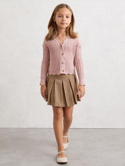 Reiss Kids' Seren Rib Knit Pointelle Cardigan, Pink