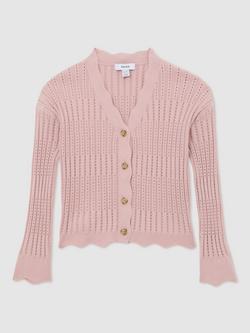 Reiss Kids' Seren Rib Knit Pointelle Cardigan - view 2, Pink
