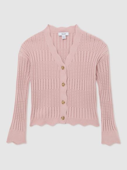 Reiss Kids' Seren Rib Knit Pointelle Cardigan - view 2, Pink