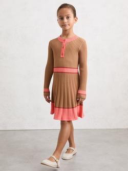Reiss Kids' Holly Colour Block Knit Skater Dress, Camel, Camel