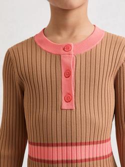 Reiss Kids' Holly Colour Block Knit Skater Dress, Camel - view 2, Camel