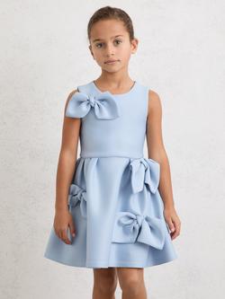Reiss Kids' Joey Scuba Bow Detail Flared Dress, Pale Blue, Pale Blue