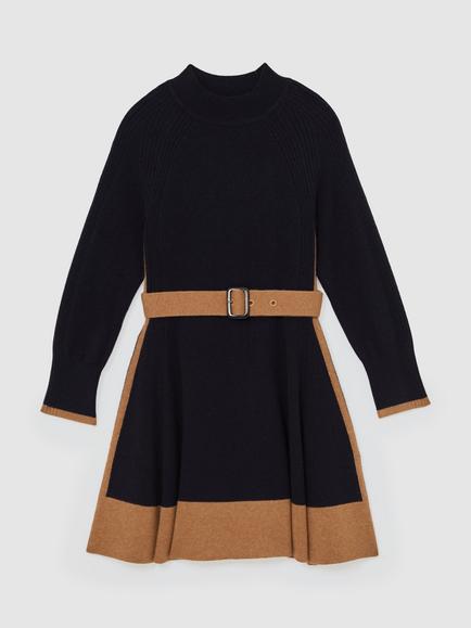 Reiss Kids' Margaret Wool Blend Belted Knit Dress, Navy - view 2, Navy