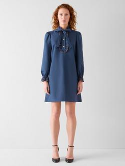 L.K.Bennett Aubrey Bib Front Spot Denim Dress, Indigo, Indigo