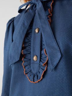 L.K.Bennett Aubrey Bib Front Spot Denim Dress, Indigo - view 2, Indigo