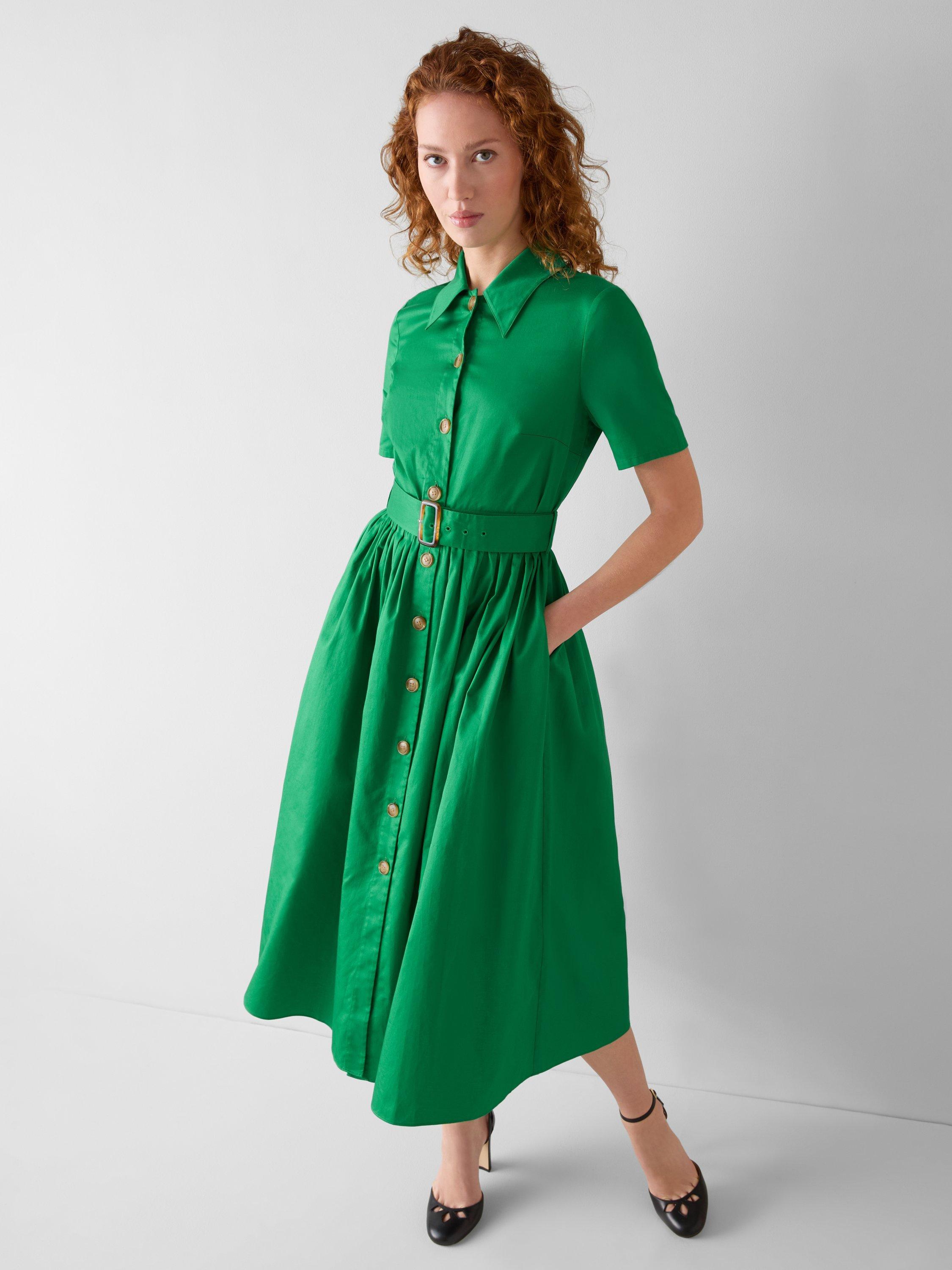 L.K.Bennett Calder Belted Shirt Dress, Emerald, 12