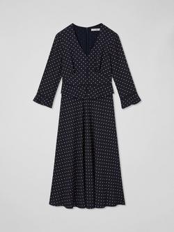 L.K.Bennett Lisa Polka Dot Midi Dress, Navy/White - view 2, Navy/White