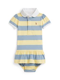 Ralph Lauren Baby Rugby Shirt Stripe Dress, Yellow, T-bird Yellow