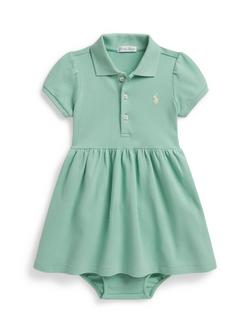 Ralph Lauren Baby Short Sleeved Gathered Waist Dress, Green, Green