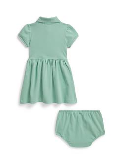 Ralph Lauren Baby Short Sleeved Gathered Waist Dress, Green - view 2, Green