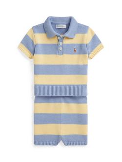 Ralph Lauren Baby Knitted Polo Shirt and Shorts Set, Blue/Multi, Blue/Multi